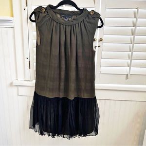 Marc by Marc Jacobs Olive Green & Black Sleeveless Silk Plisse Dress XS